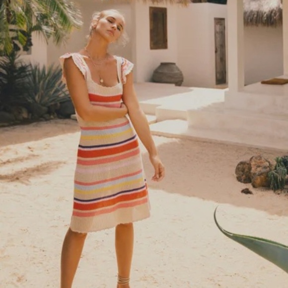 Rails Dress JUNE Tan Multi Stripe Mini Knit Sleeveless Size S - Picture 1 of 15